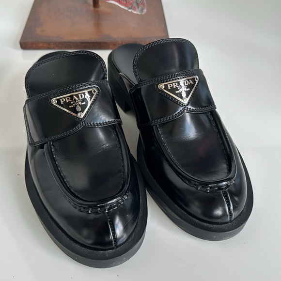 Prada Black Brushed Leather Loafer Mules Size IT 36 - Picture 7 of 17